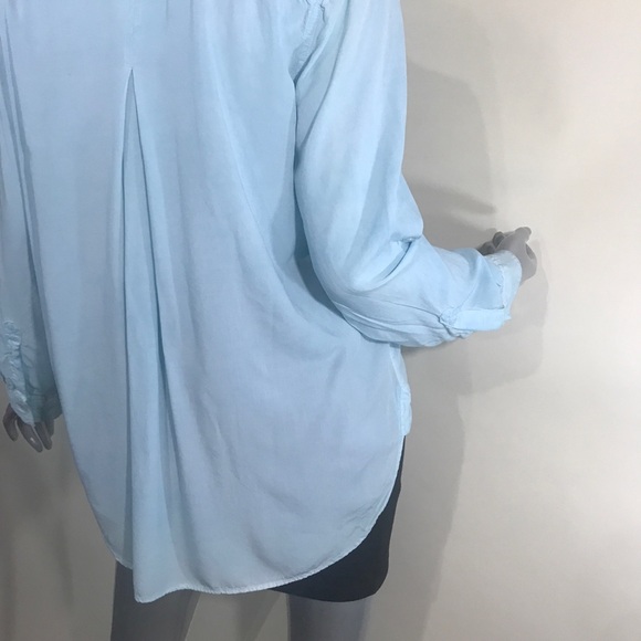 Velvet Heart Women’s Medium Blue Button Front Tunic Top Roll Tab Sleeves - Picture 9 of 16